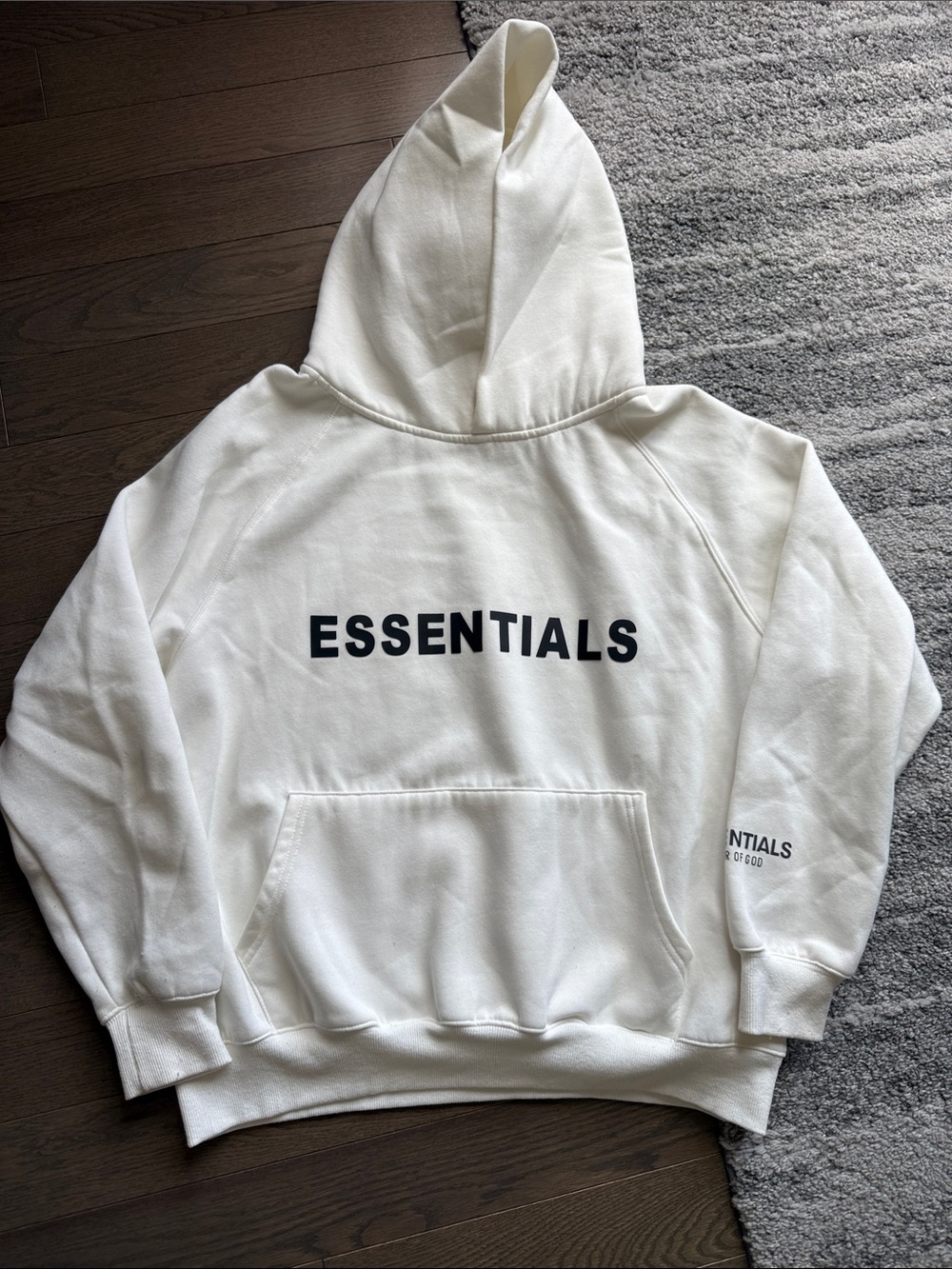 Essentials Cream Pullover Hoodie with Black Logo